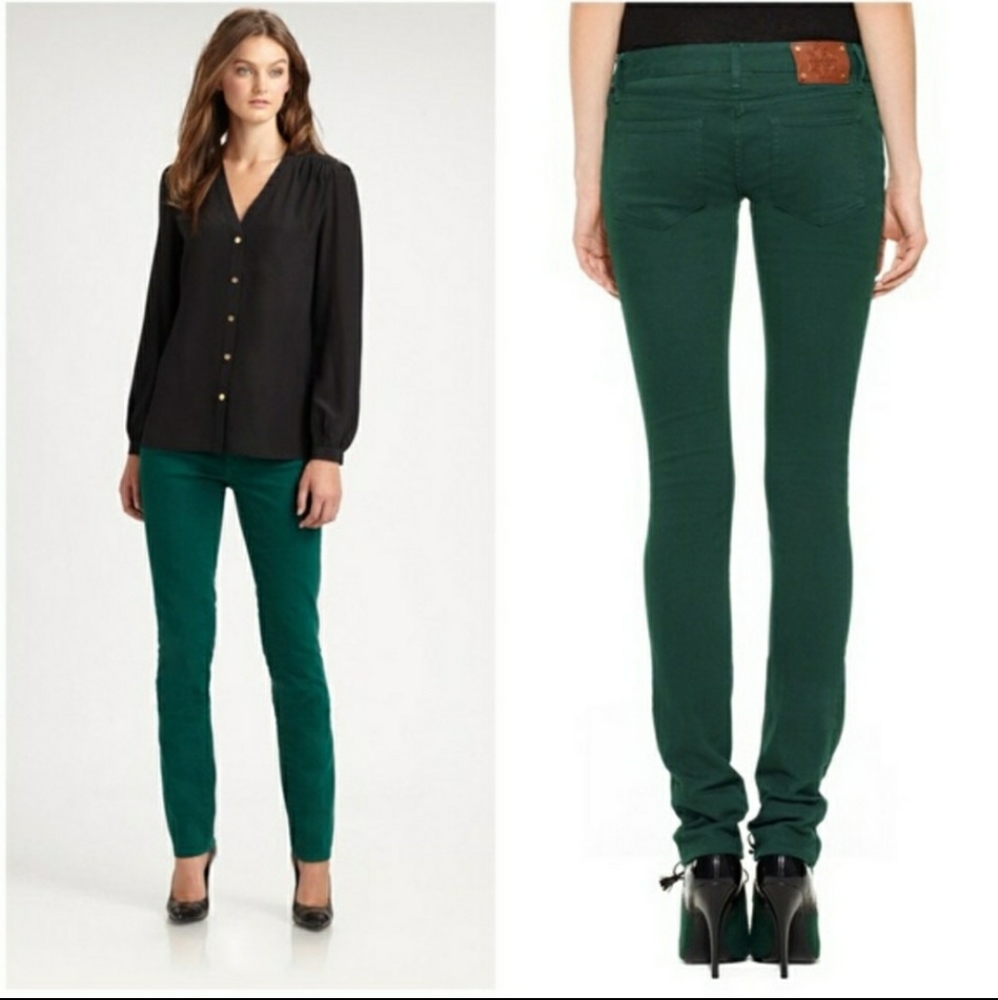 Tory Burch Green ivy Super Skinny jeans sz 24